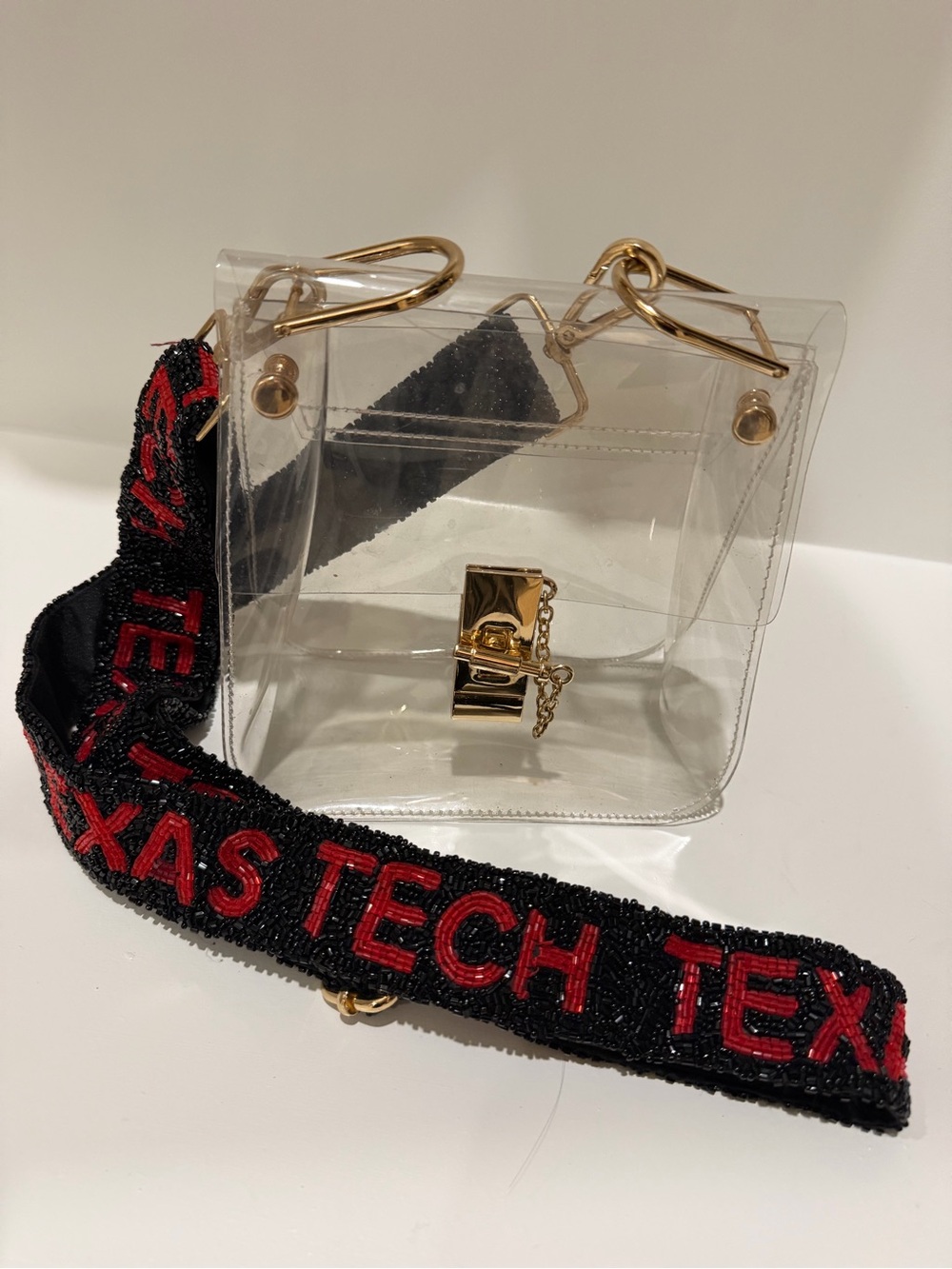 GAME DAY TEXAS TECH! Transparent Crossbody Bag with Beaded Texas Tech